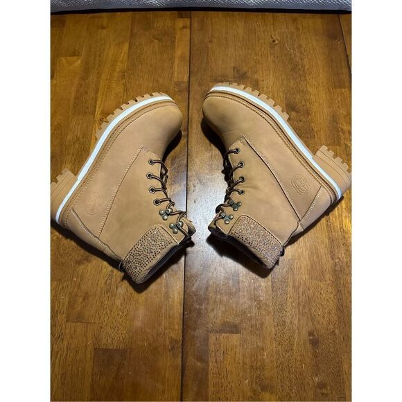 Ecco Red Womens Nubuck Leather Tan Block Platform Boots Rhinestone Womens 8 - Picture 9 of 12